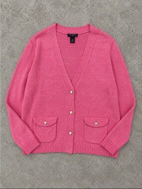 Talbots Cotton Blend Button Front Cardigan Sweater Woman 3X Pink Pockets Preppy